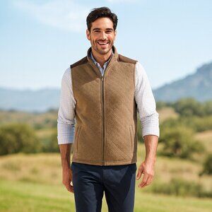 Bonobos Mens Midtown Vest Quilted Cotton Blend Tan Brown NWT